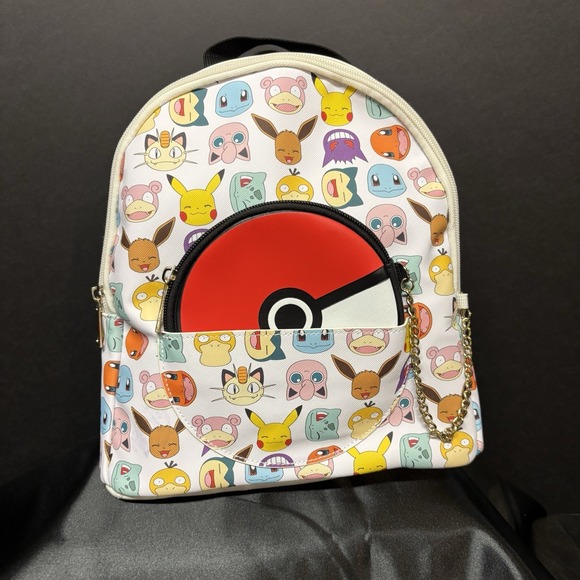Pokemon Pokeball Graphic Mini Backpack, Chained Zippered Pouch Clean - Picture 1 of 9